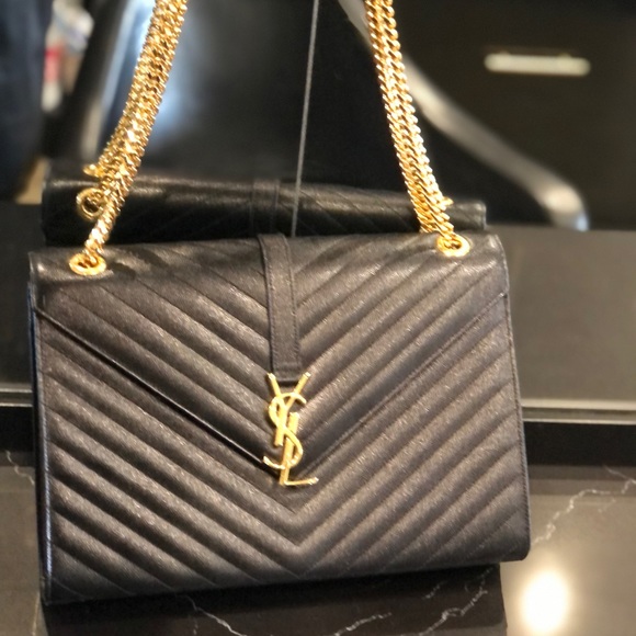 Saint Laurent Classic Monogram Envelope Satchel Matelasse Chevron Leather Large - Picture 2 of 6